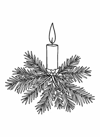Fenyőág gyertyával — színező