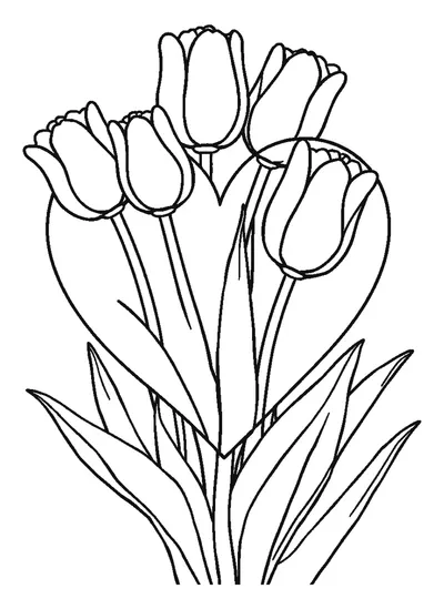 Szív tulipánokkal — színező