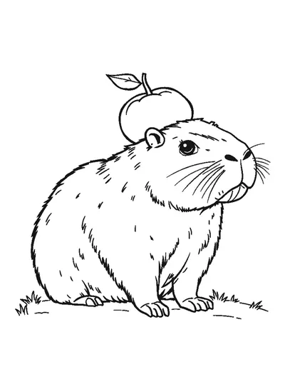 Capybara naranccsal a fején — színező