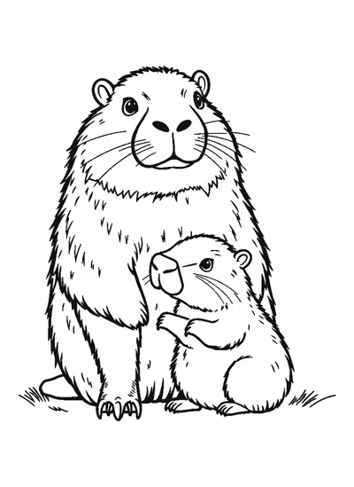 Capybara anya a kicsinyével — színező