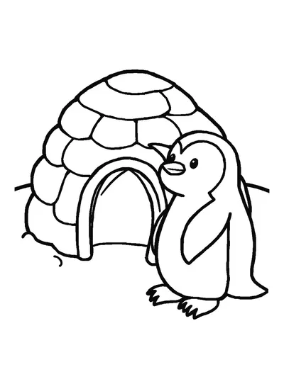 Pingvin egy iglu mellett — színező