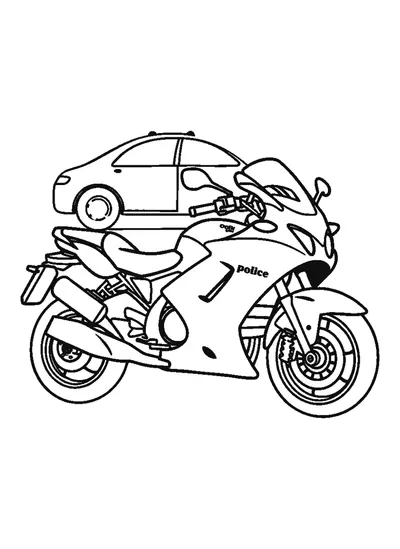 Rendőrautó és rendőrmotor — színező