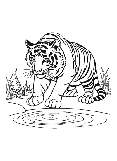 Vizet ivó tigris — színező